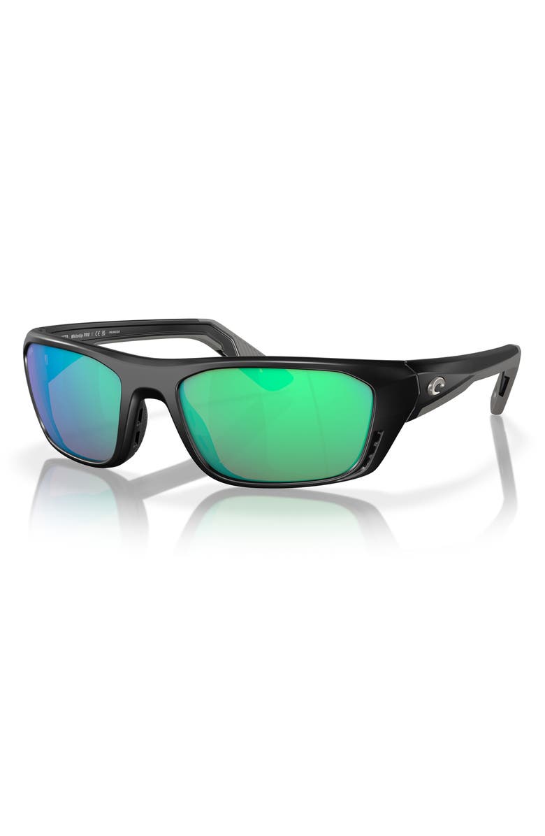 Costa Del Mar 57mm Polarized Rectangular Sunglasses, Alternate, color, Matte Black/ Green Mirror 580G