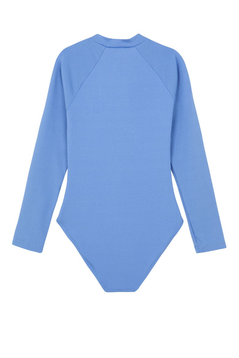 Summer Rib Textured Long Sleeve Zip Front One Piece, Alternate, color, Blue