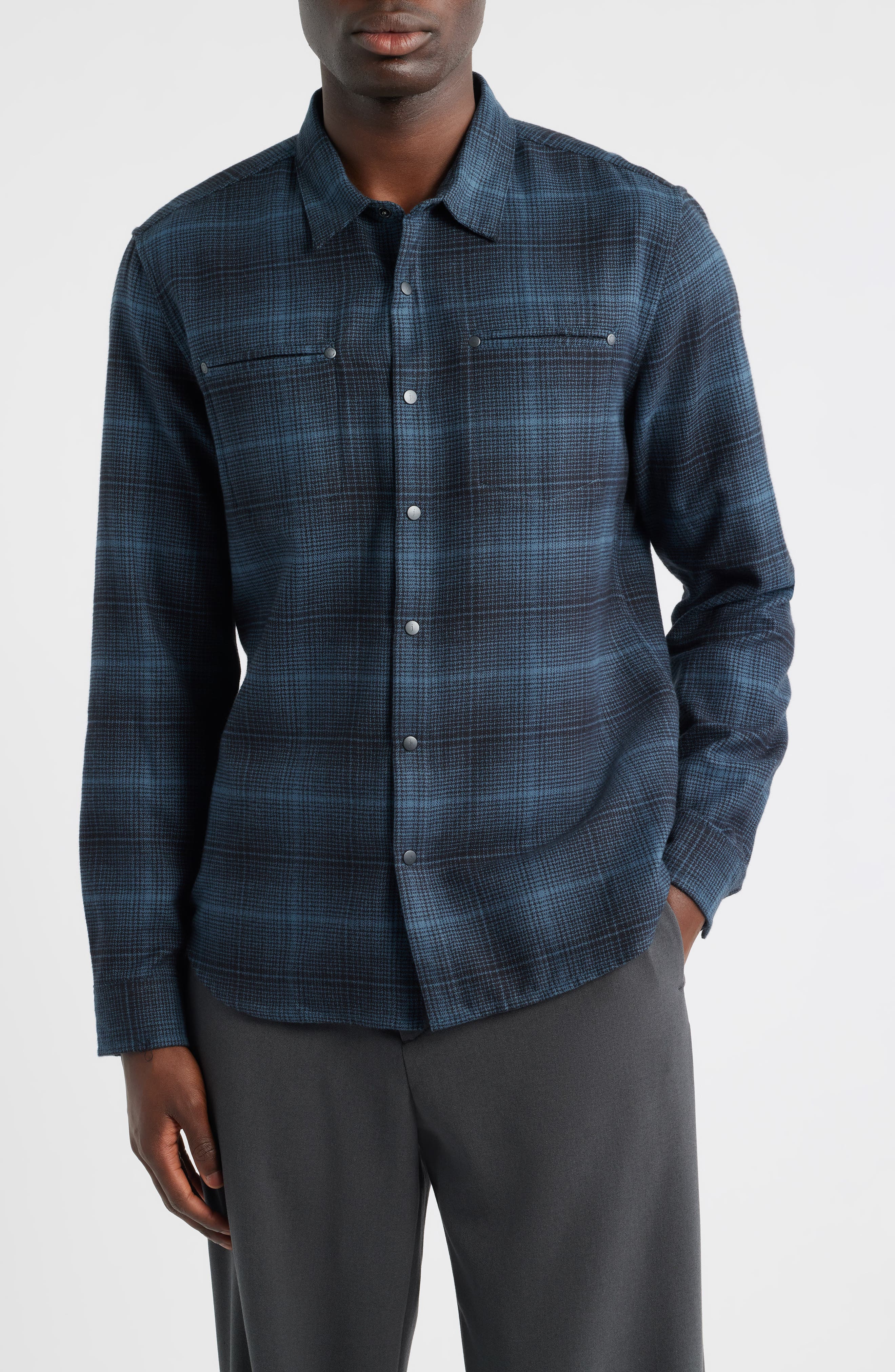 John Varvatos Dario Brushed Cotton Flannel Snap-Up Shirt