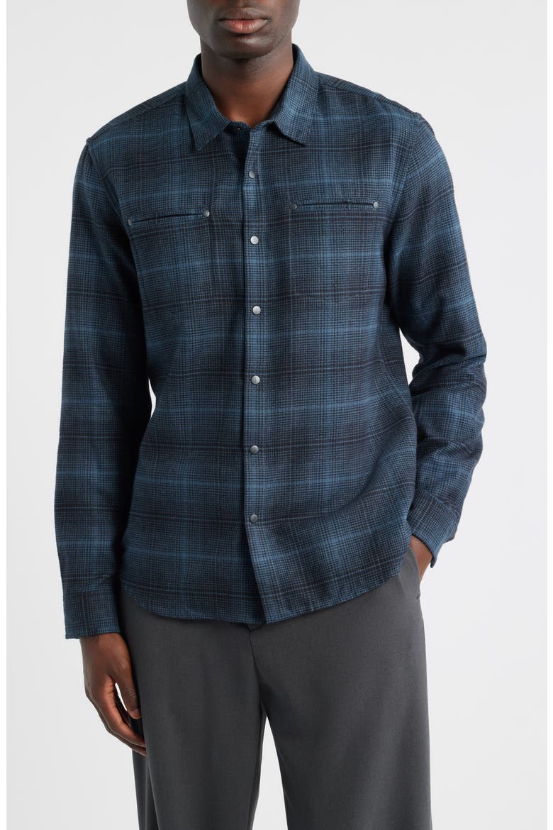 Dario Brushed Cotton Flannel Snap-Up Shirt, Main, color, TITANIUM BLUE