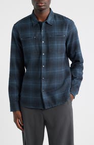 John Varvatos Dario Brushed Cotton Flannel Snap-Up Shirt