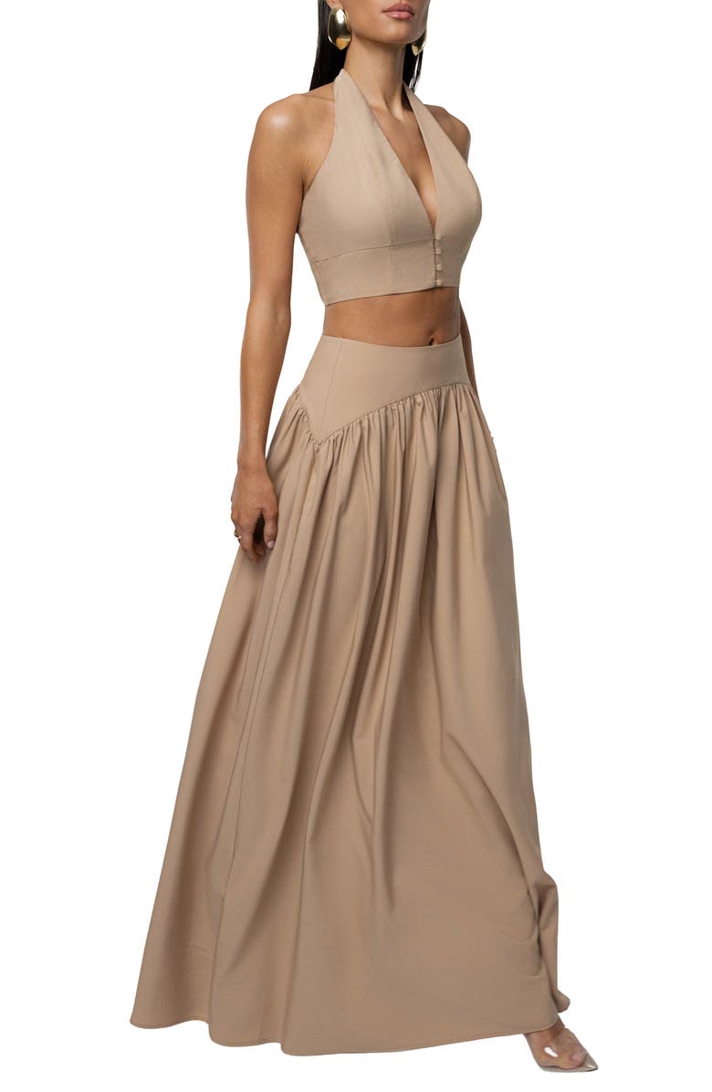 JLUXLABEL Haven Halter Crop Top & Maxi Skirt Set, Alternate, color, Tan