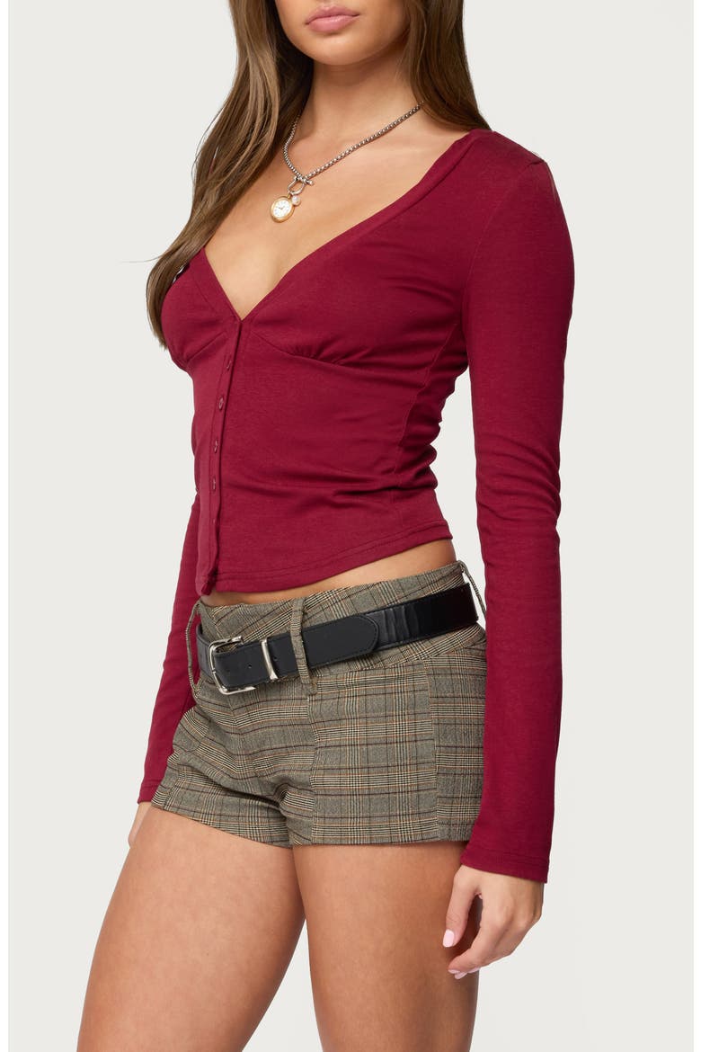 Charla Deep V-Neck Button-Up Top, Alternate, color, BURGUNDY