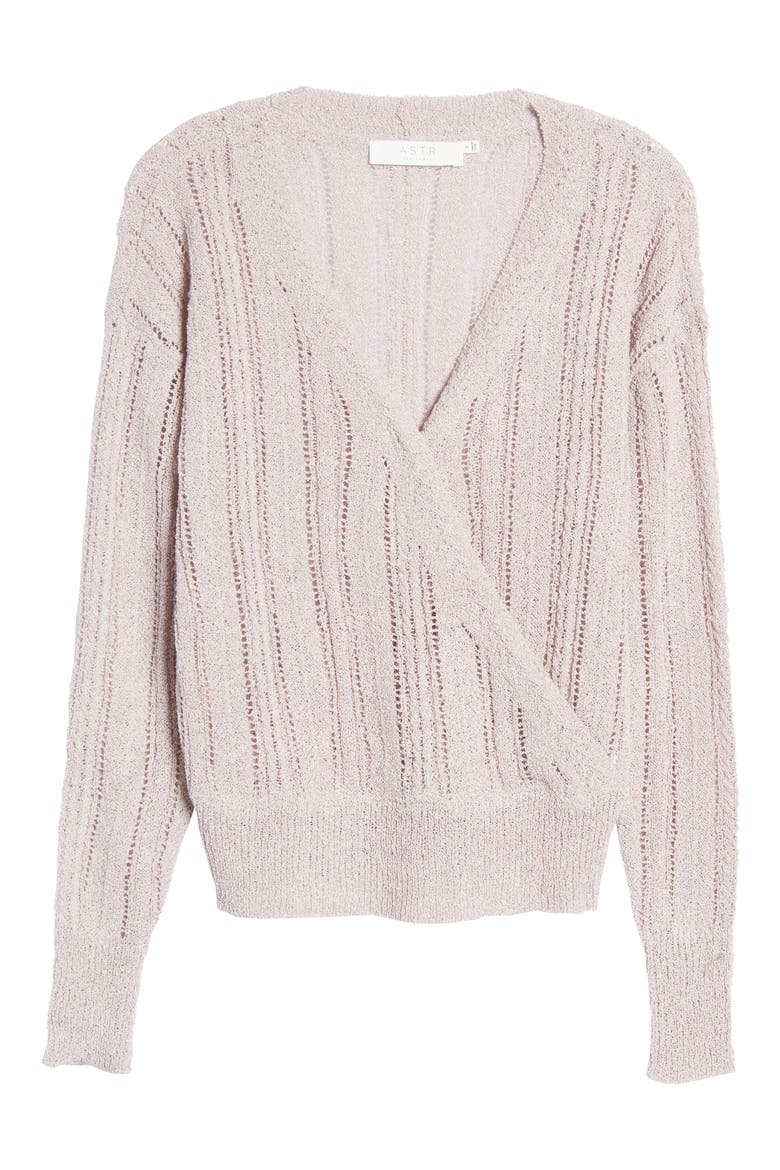 Wrap Front Pointelle Sweater, Alternate, color, LAVENDER