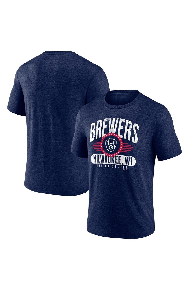 FANATICS Men's Fanatics Branded Heathered Navy Milwaukee Brewers Badge of Honor Tri-Blend T-Shirt, Main, color,