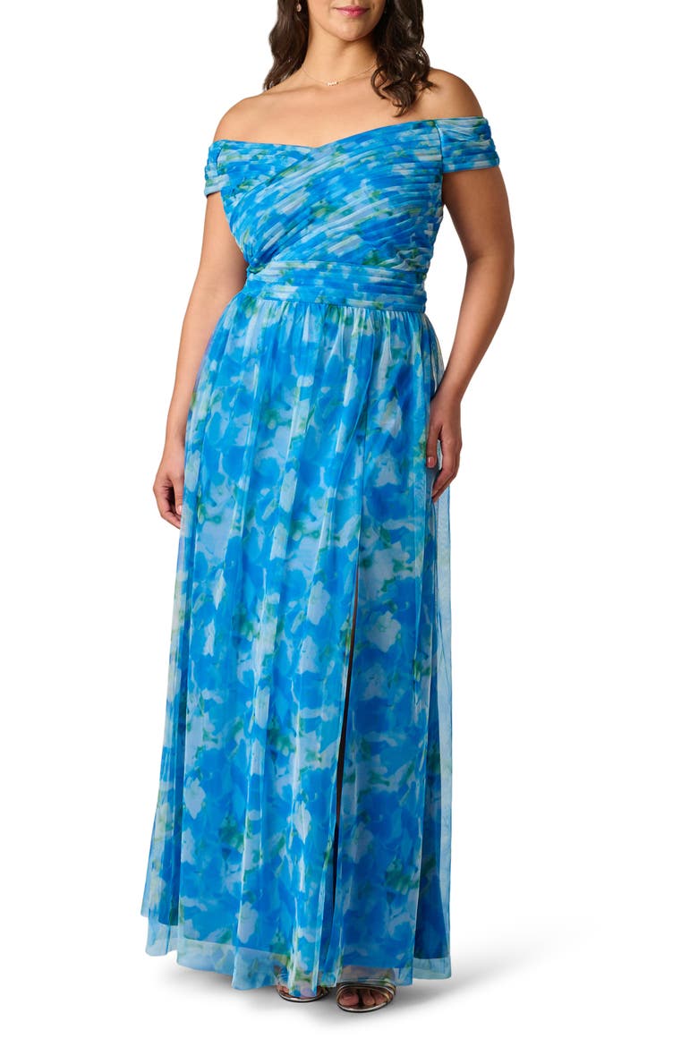 Sweetpea Off the Shoulder Tulle Gown, Main, color, BLUE MULTI