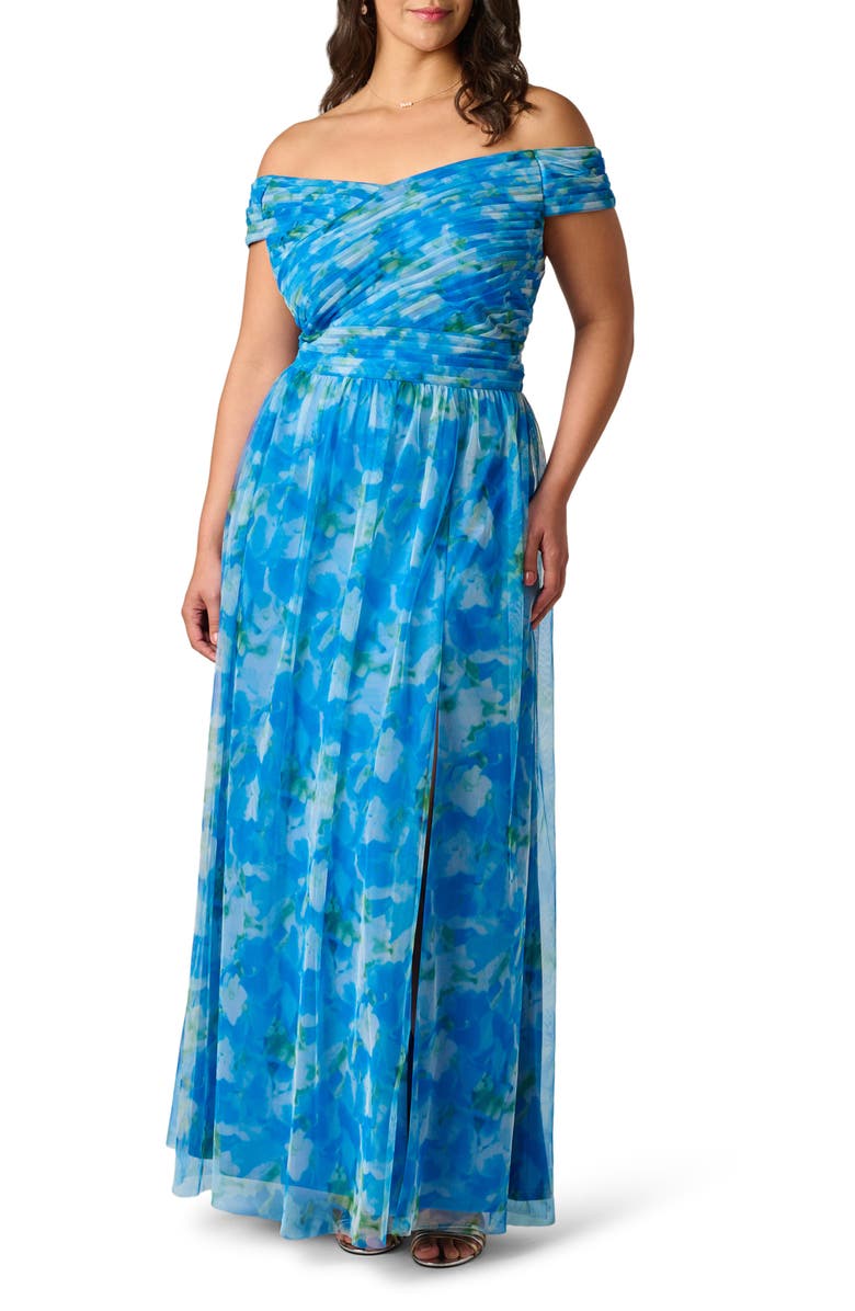 Adrianna Papell Sweetpea Off the Shoulder Tulle Gown, Main, color, 