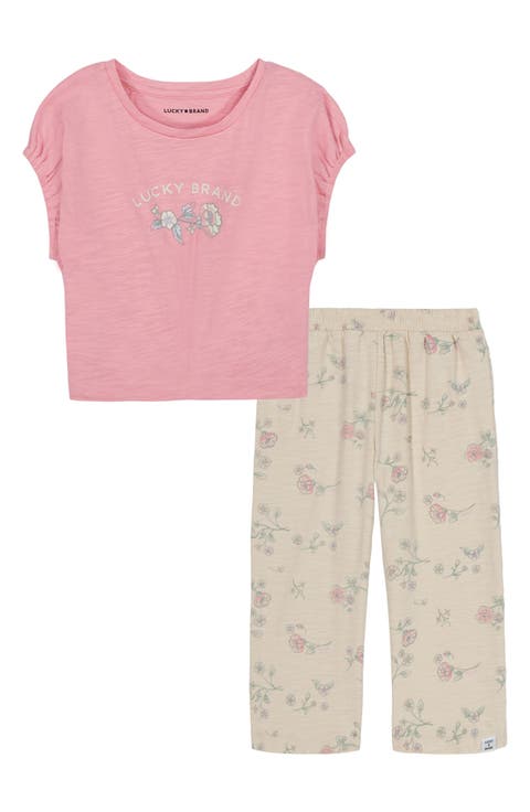 Kids' Logo T-Shirt & Floral Pants Set (Toddler & Little Kid)