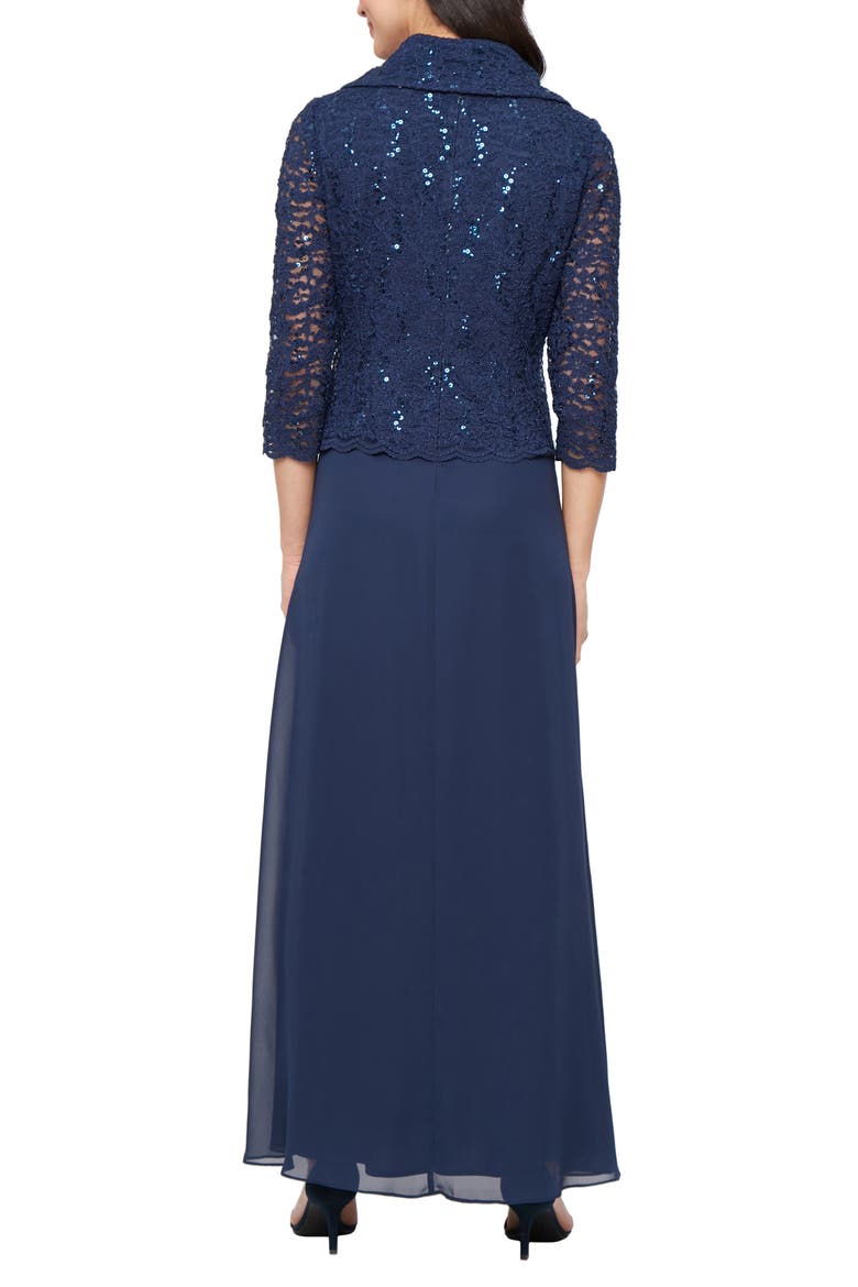 Sequin Lace & Chiffon Cocktail Dress, Alternate, color, NAVY