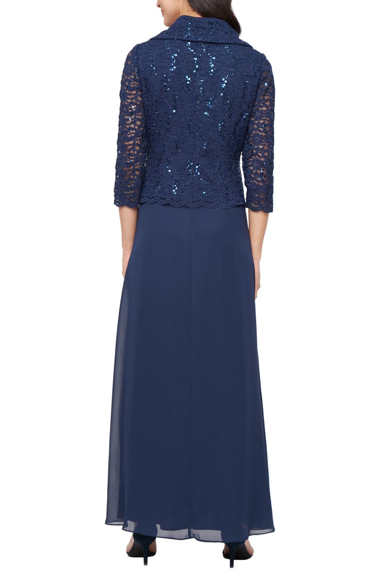 Alex Evenings Sequin Lace & Chiffon Cocktail Dress, Alternate, color, Navy