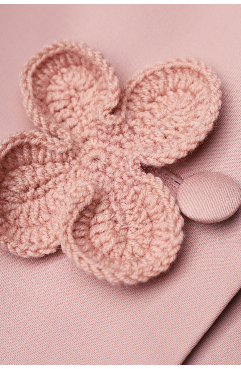 Malva Florea Classic Hourglass Jacket With Crochet Floral Appliqus, Alternate, color, Powder