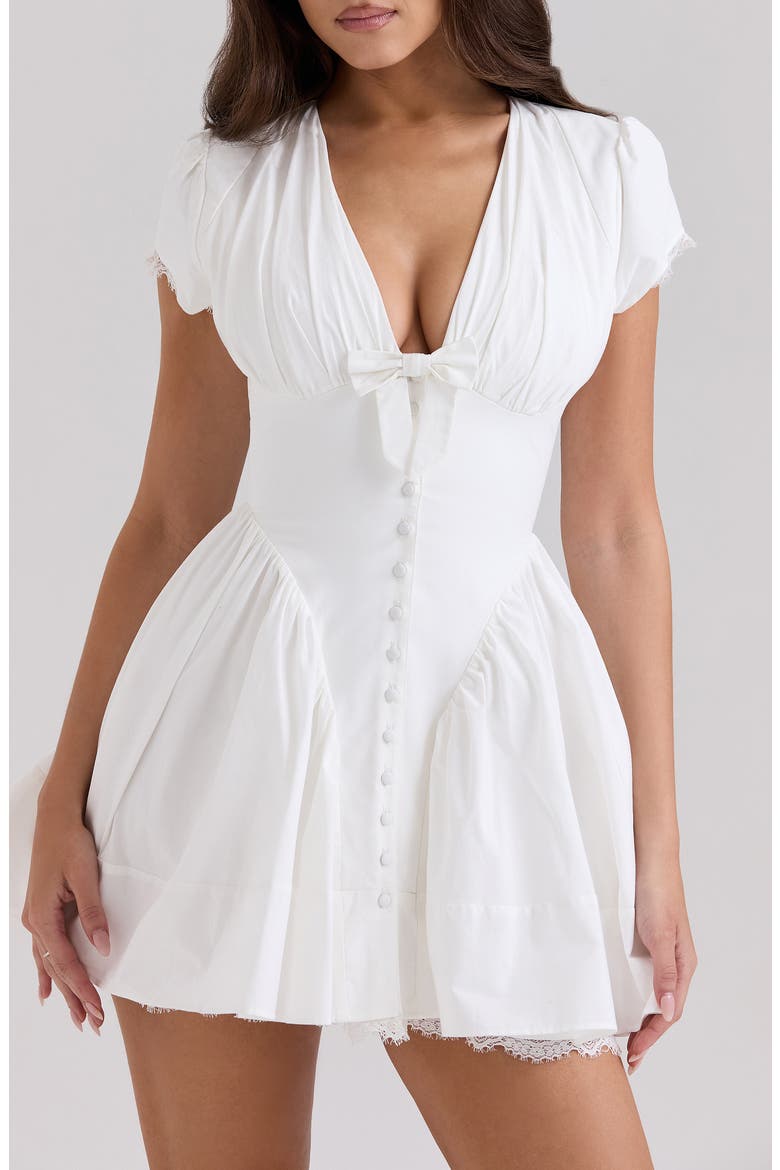 Emiliana Lace Trim Stretch Cotton Minidress, Alternate, color, WHITE