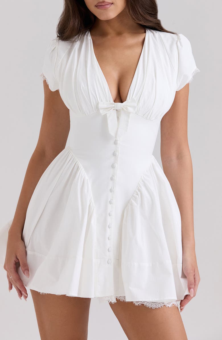 HOUSE OF CB Emiliana Lace Trim Stretch Cotton Minidress, Alternate, color, White