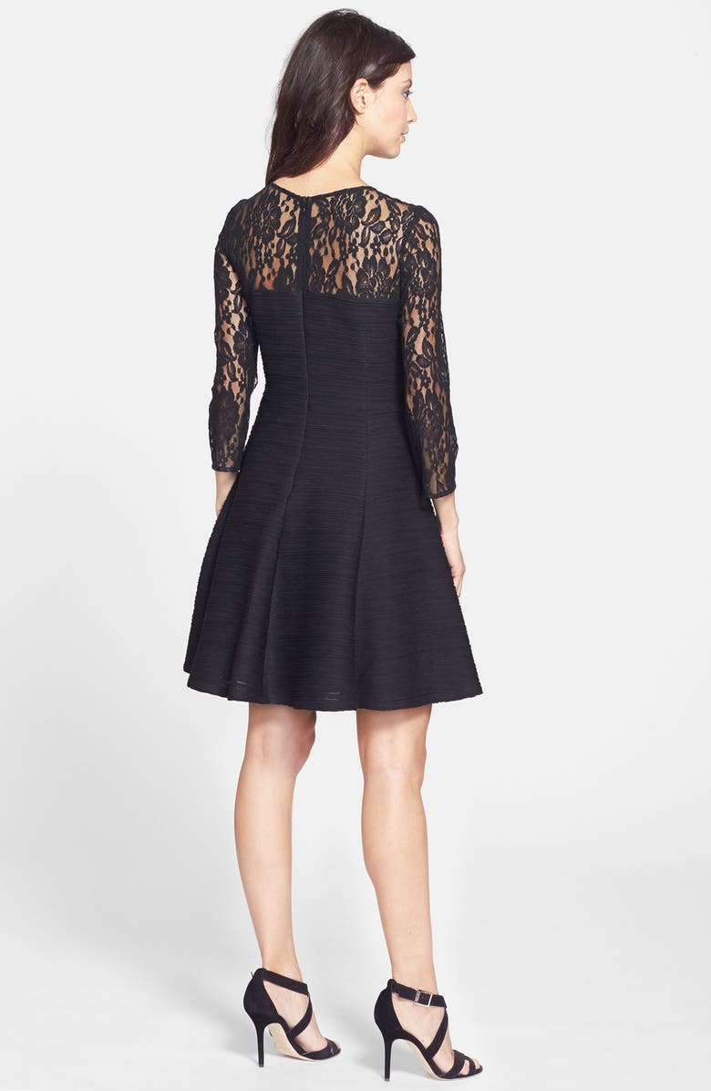 Taylor Dresses Lace & Textured Knit Fit & Flare Dress, Alternate, color,