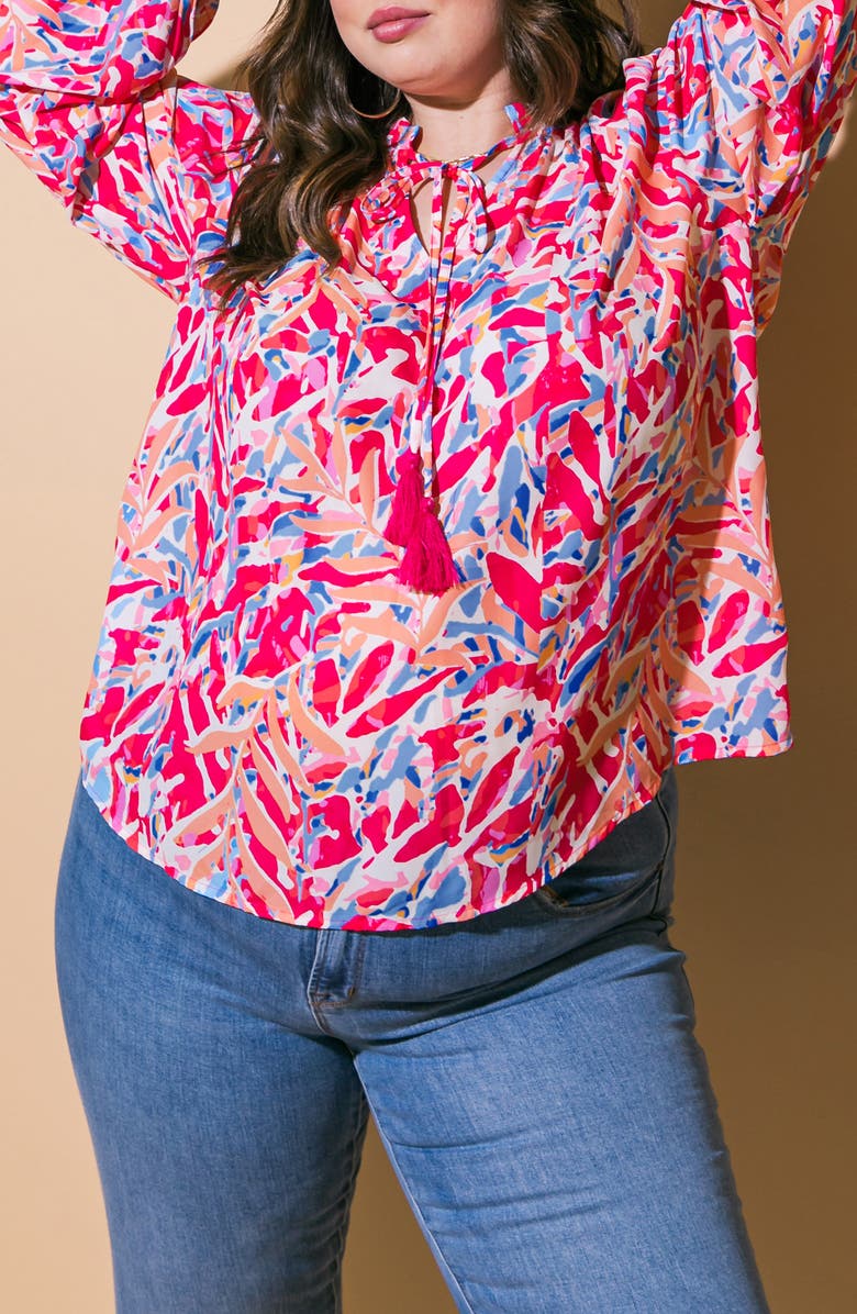 FLYING TOMATO Keyhole Long Sleeve Top, Alternate, color, Fuchsia Blue