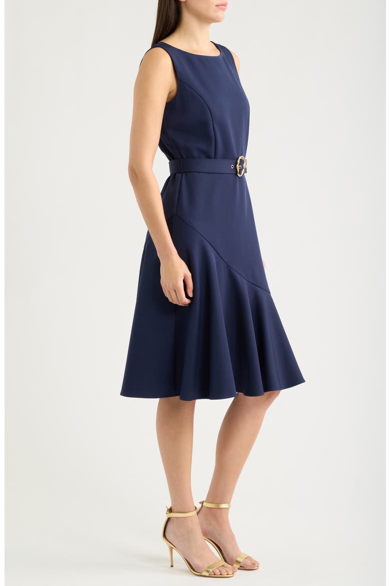Belted Ruffle Hem Crepe Dress, Alternate, color, NAVY