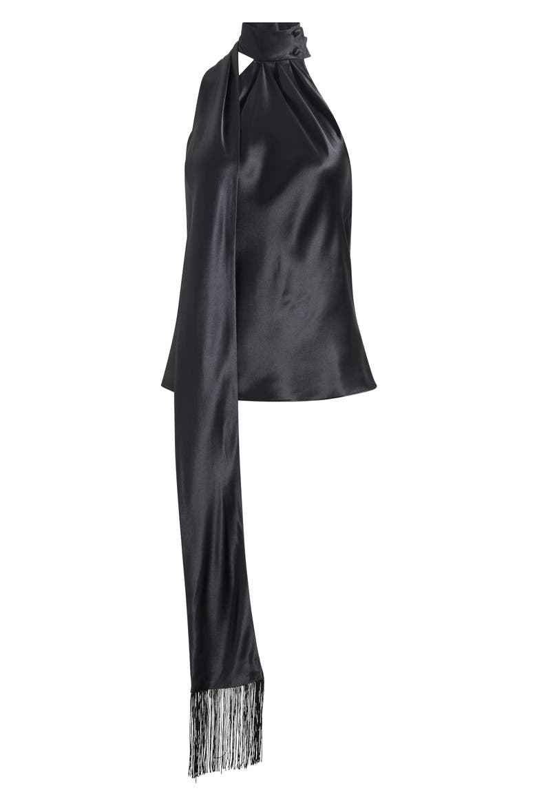 Sabi Scarf Fringe Sleeveless Silk Top, Main, color, BLACK