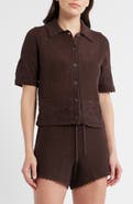 Marine Layer Celtia Mixed Open Stitch Cotton Blend Button-Up Sweater