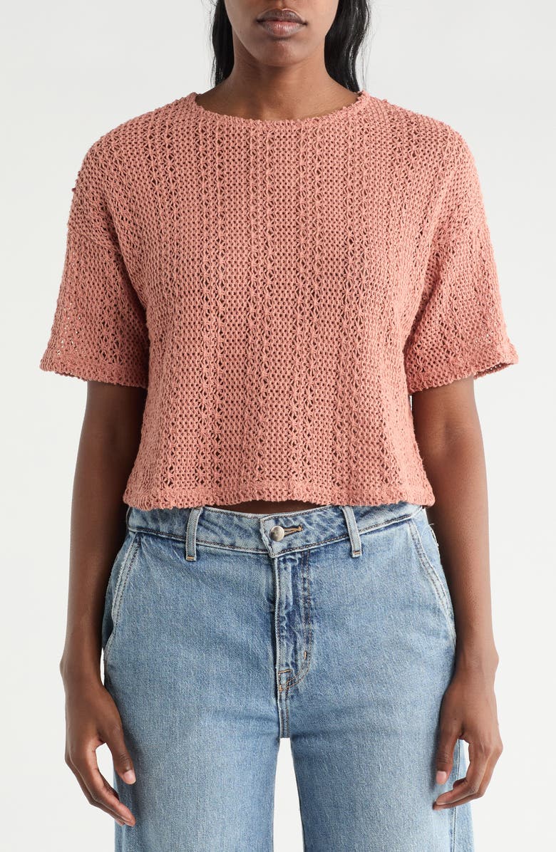 Splendid Finley Crochet Top, Main, color, Teak