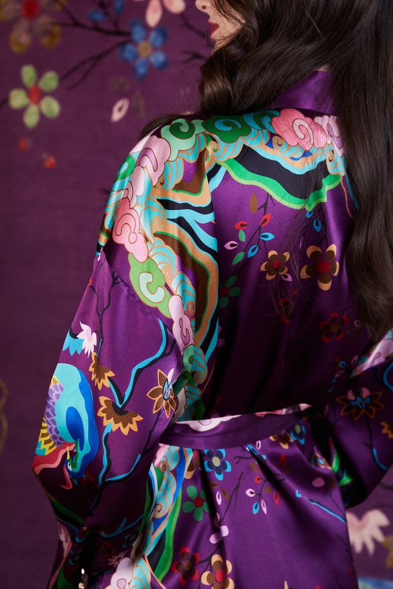 Wendy Morrison x Skylence Kujaku Peacock Silk Robe, Alternate, color, Purple
