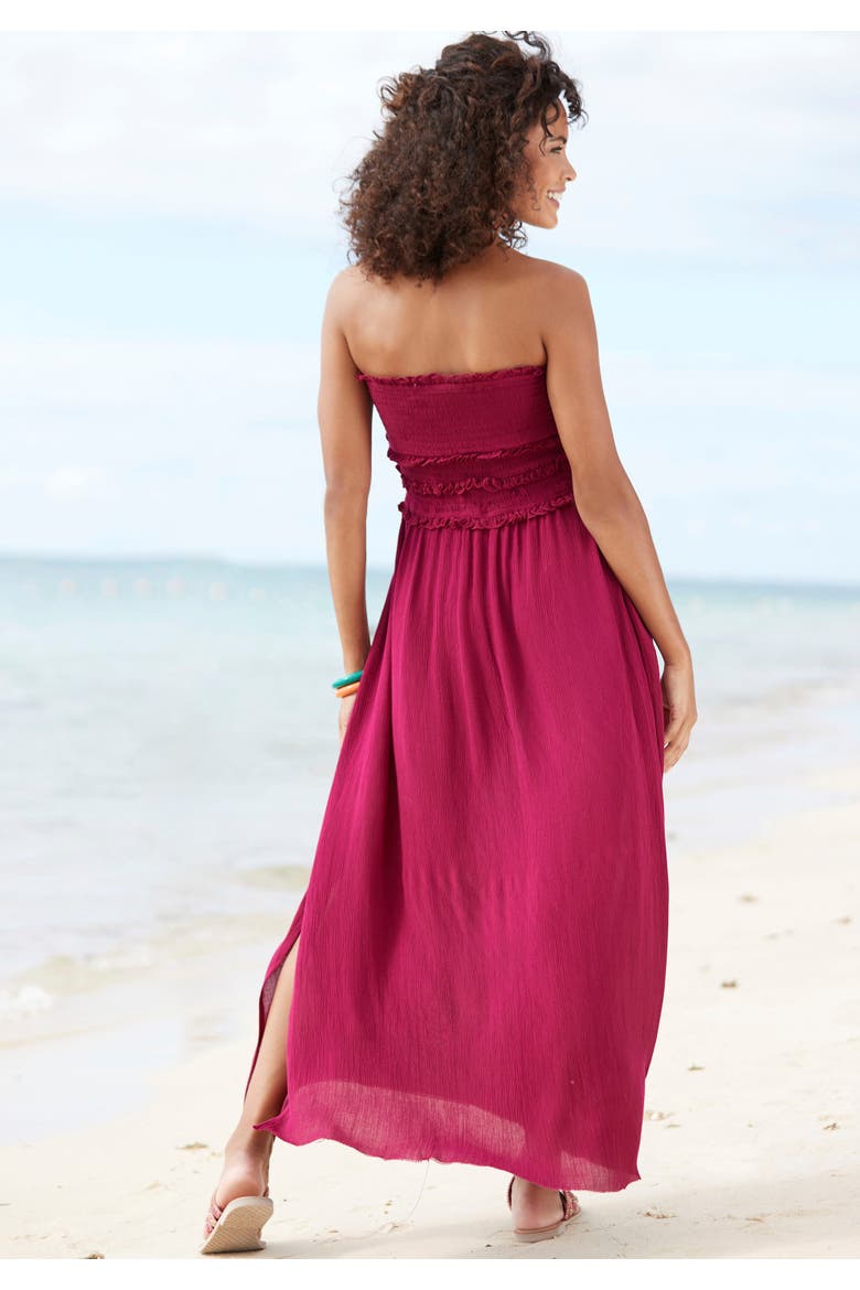 Strapless Ruffle Detail Maxi Dress, Alternate, color, Wine
