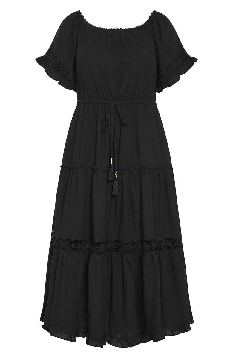 City Chic Angel Embroidery Detail Midi Dress, Alternate, color, Black