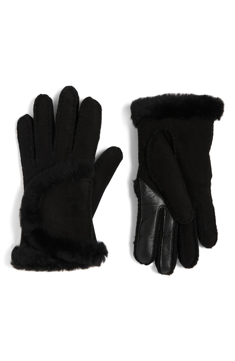 UGG<sup>®</sup> Genuine Shearling Suede Gloves, Main, color, Black