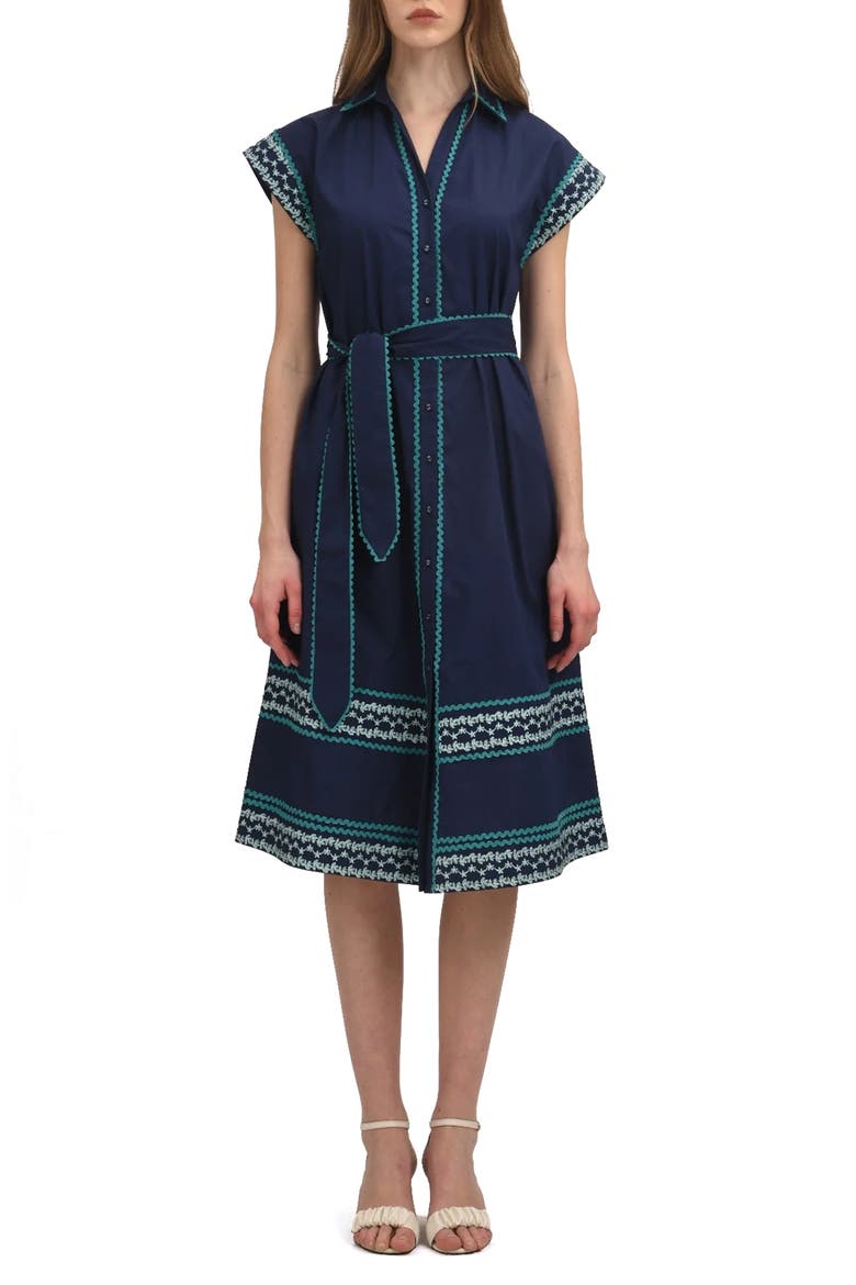 Thalia Midi Shirtdress, Main, color, BLUE AZURE/ GREEN