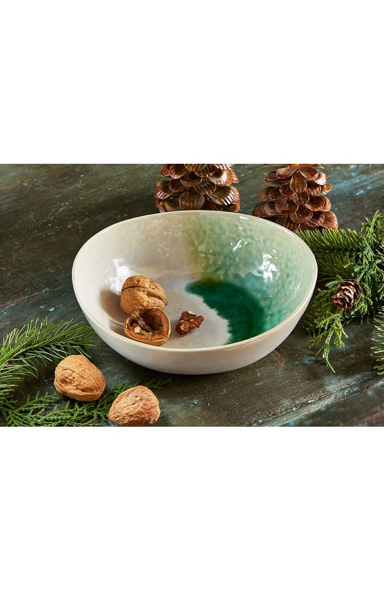 tag Curve Crackle Glaze Stoneware Bowl in Green for Christmas, Alternate, color, Green