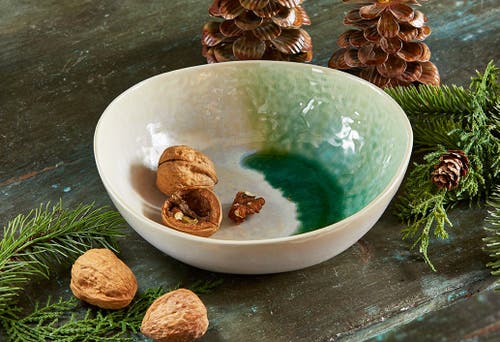 Tag Curve Crackle Glaze Stoneware Bowl In Green