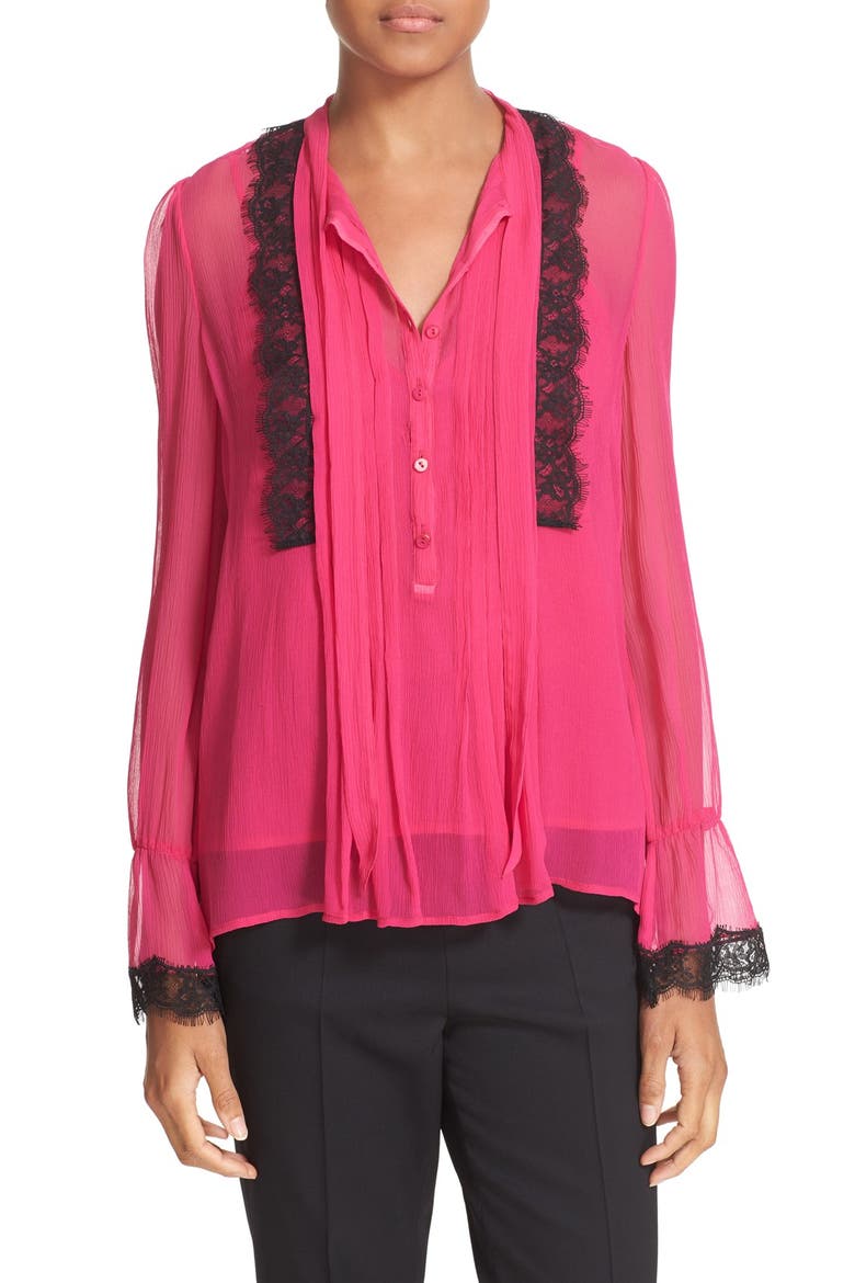 Lace Trim Silk Blouse, Main, color, PINK