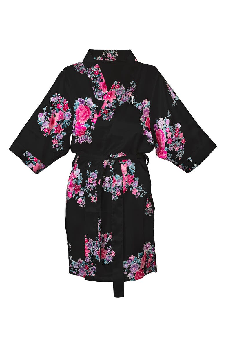 Cathy's Concepts Monogram Floral Satin Robe, Main, color, 