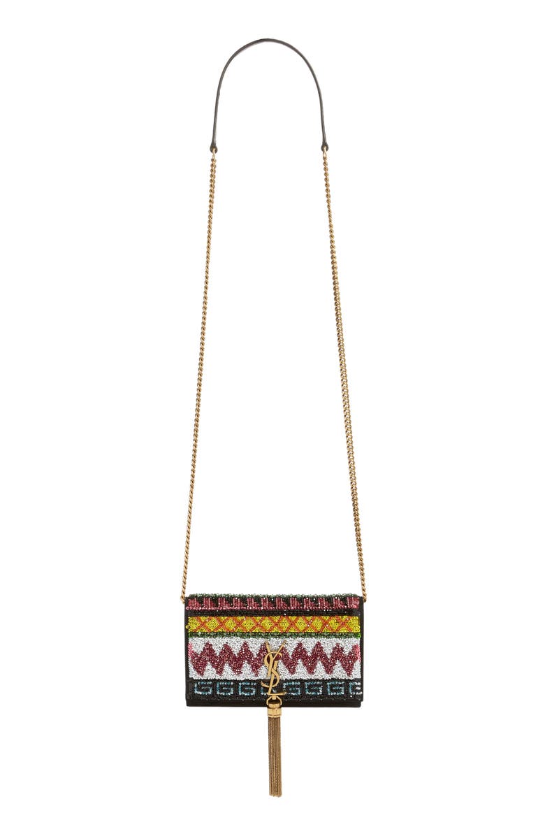 Saint Laurent Kate Beaded Wallet on a Chain, Alternate, color, 