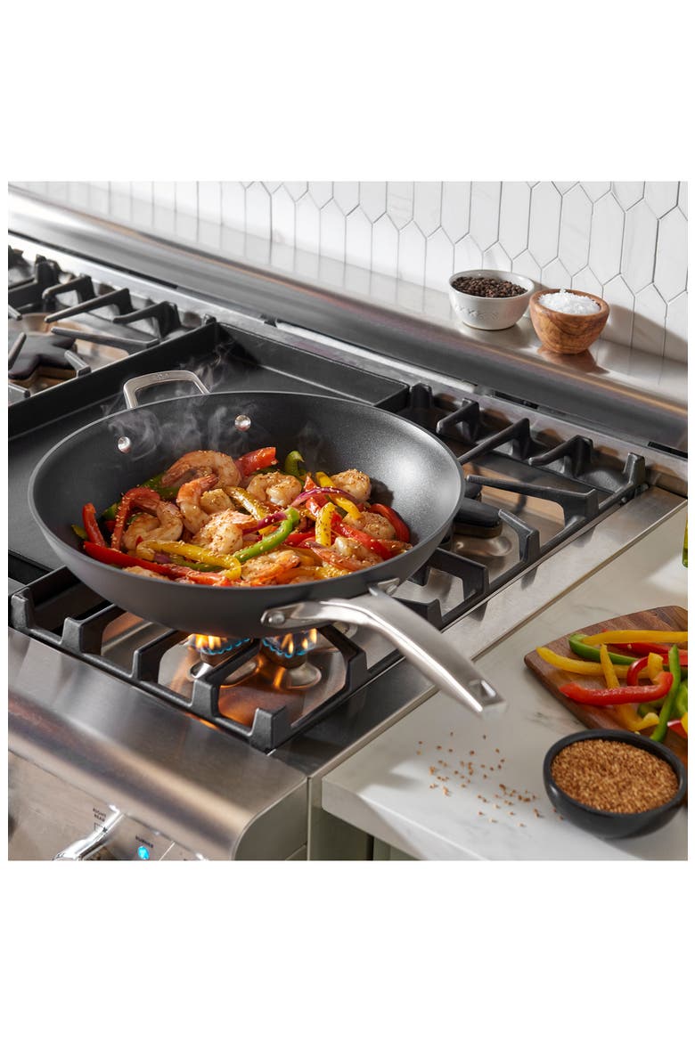 Premier Hard Anodized Nonstick 13-Inch Flat Wok, Alternate, color, BLACK