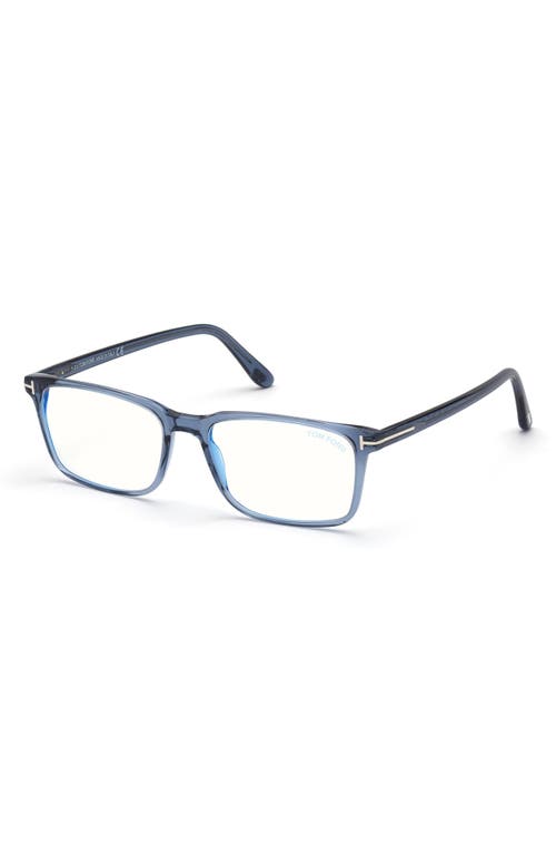 Tom Ford 55mm Rectangular Blue Light Blocking Glasses In Blue