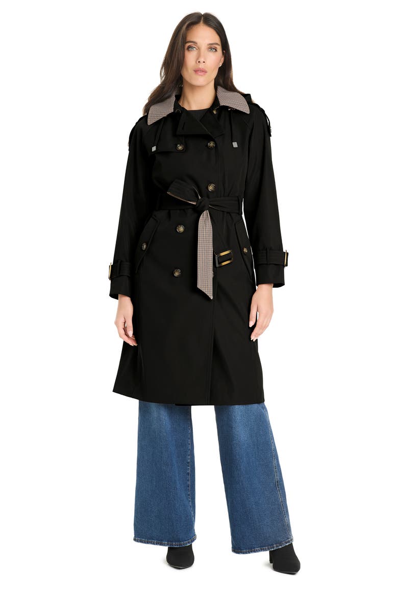 Water Resistant Double Breasted Trench Coat, Alternate, color, BLACK