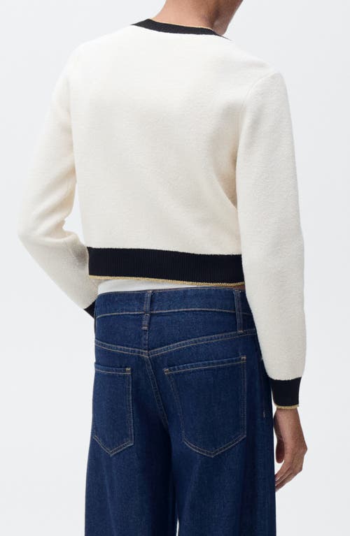 Mango Contrast Trim Cardigan In Ecru