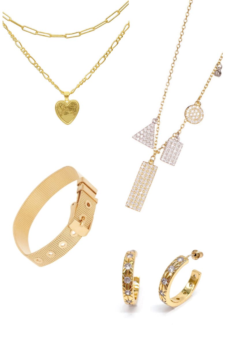 Pendant Necklaces, Bracelet & Hoop Earrings Set, Main, color, GOLD