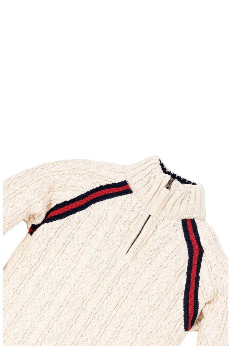 Baby Boys' Half Zip Cable Pullover Sweater, Infant, Alternate, color, Ivory Cable with Stripe Trim