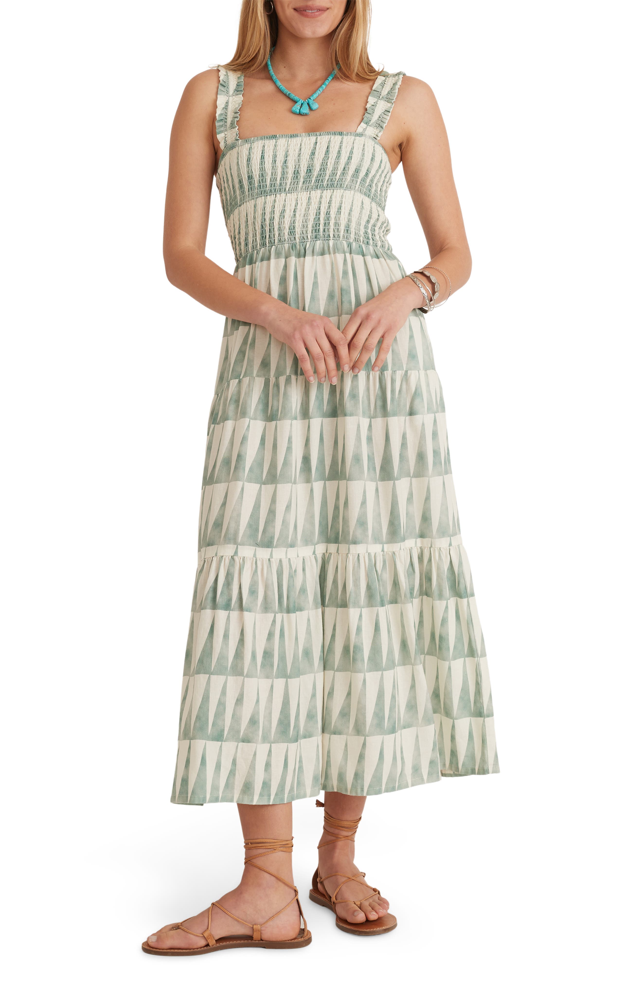 Marine Layer Selene Geo Triangle Print Smocked Maxi Sundress (Women ...