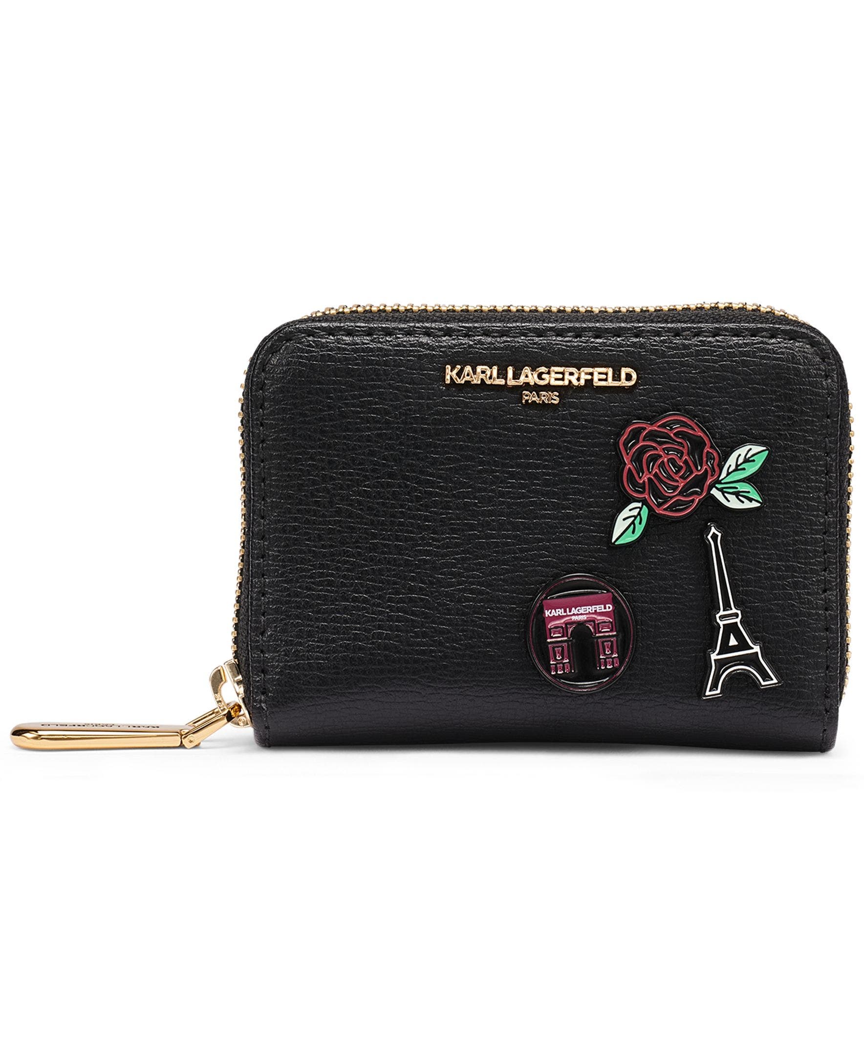 Maybelle Rhinestones+Patches Small Zip Around Wallet, Main, color, Black/Gold