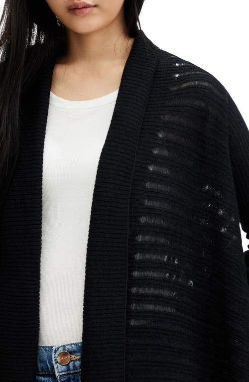 Allsaints Harley Longline Wool & Alpaca Blend Rib Cardigan In Black
