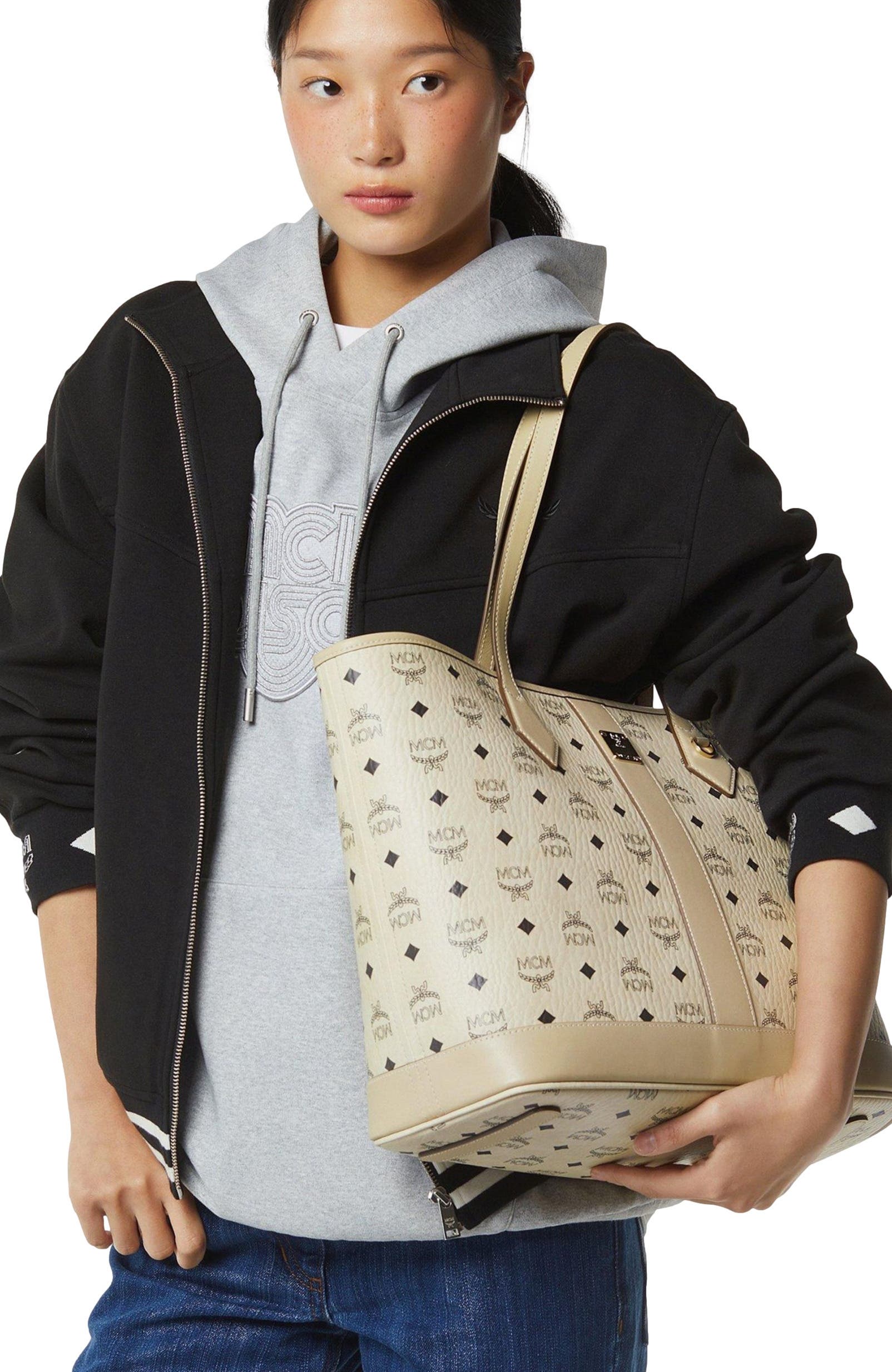 New Medium Liz Shopper in Visetos, Alternate, color, Beige