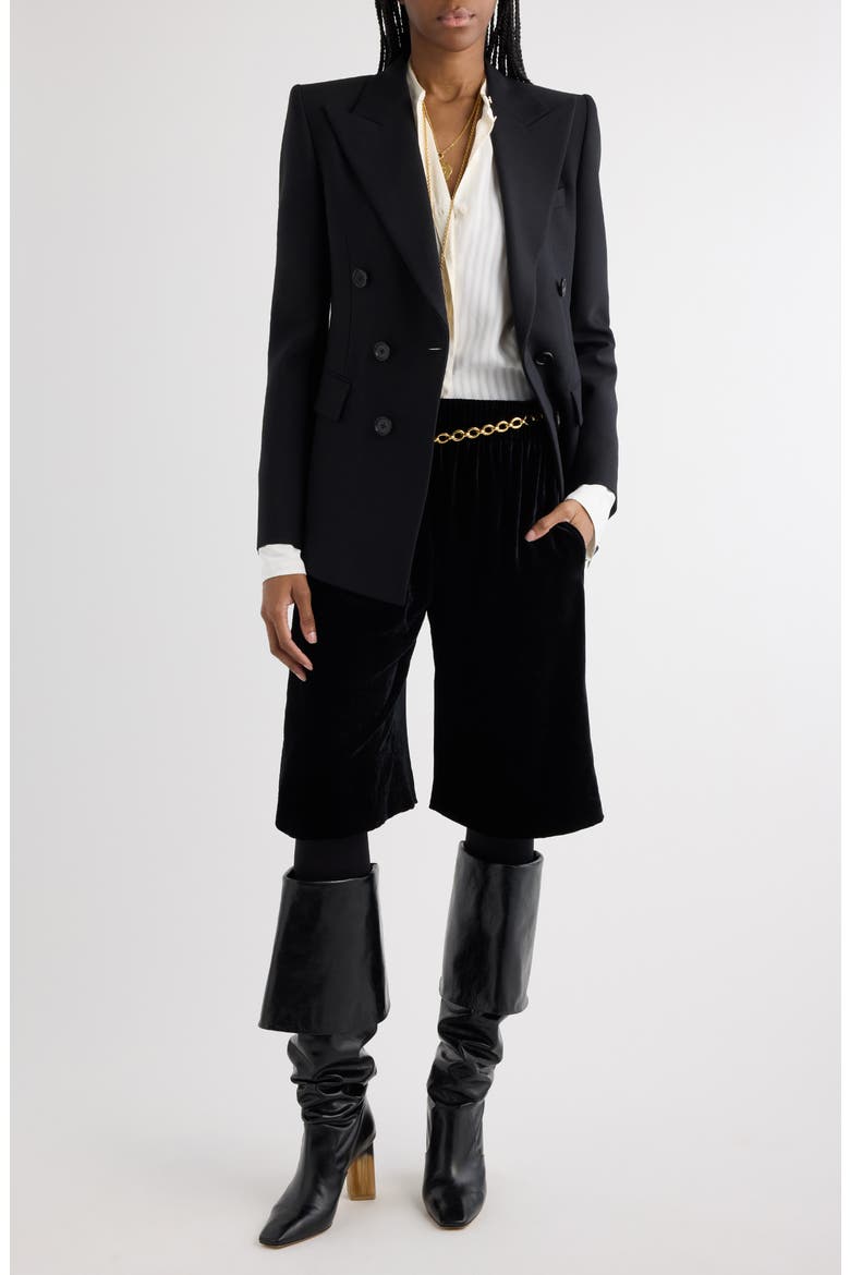 Double Breasted Virgin Wool Grain de Poudre Blazer, Alternate, color, BLACK