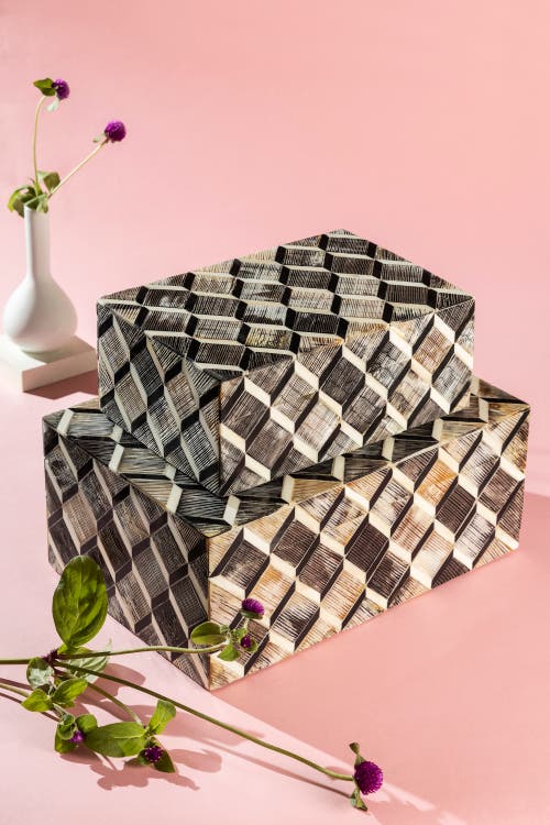 Gauri Kohli Leela Decorative Boxes, Set Of 2 In Brown