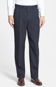 Berle Self Sizer Waist Plain Weave Pleated Washable Trousers