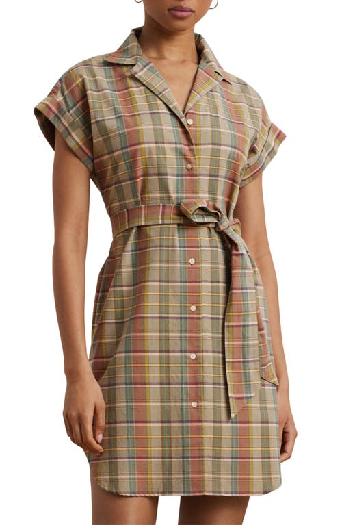 Shop Ralph Lauren Lauren  Madras Cotton Shirtress In Green/tan/blue Multi