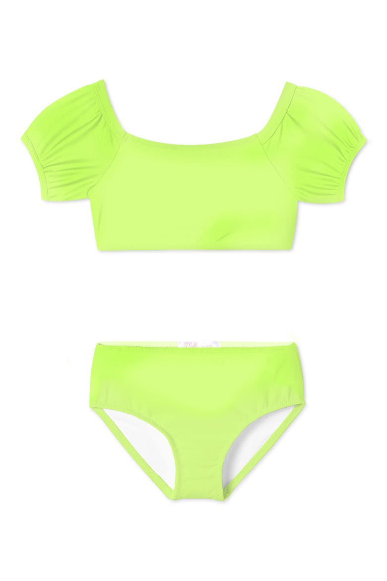 Kids' Neon Puff Sleeve Two-Piece Swimsuit, Main, color, YELLOW