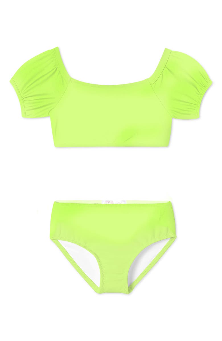Stella Cove Kids' Neon Puff Sleeve Two-Piece Swimsuit, Main, color, 