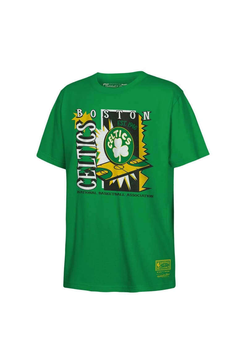 Youth Mitchell & Ness Kelly Green Boston Celtics Retro '90s Poster T-Shirt, Main, color, Kelly Green